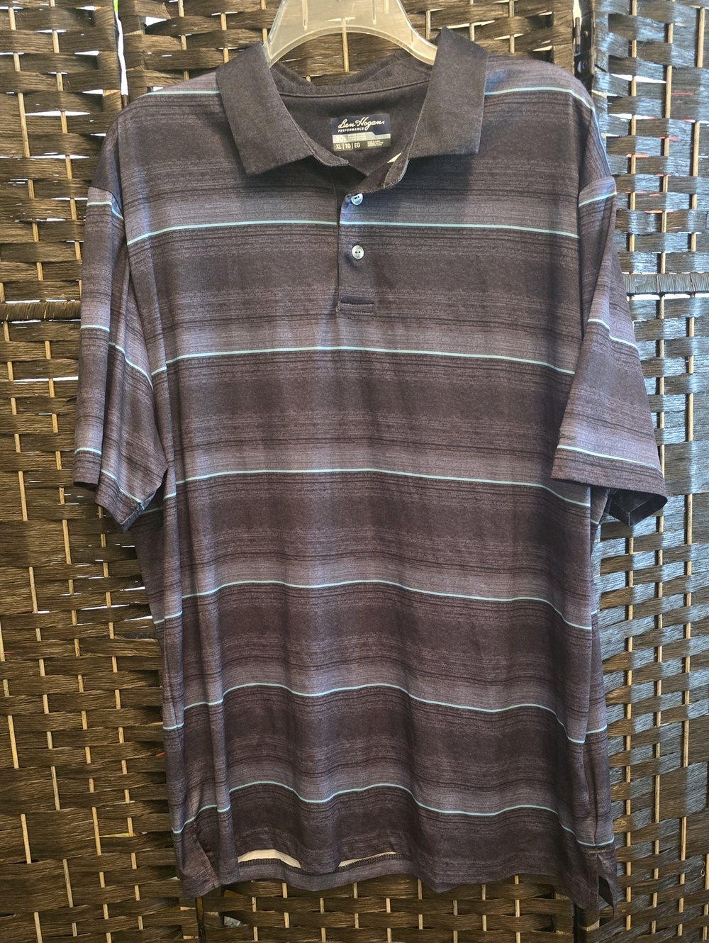 Ben Hogan Performance Men’s Dark Gray Striped Polo, XL, EUC